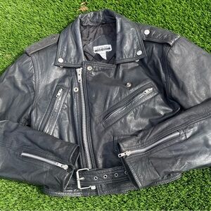 Vintage Contempo Casuals Black Leather Biker Jacket